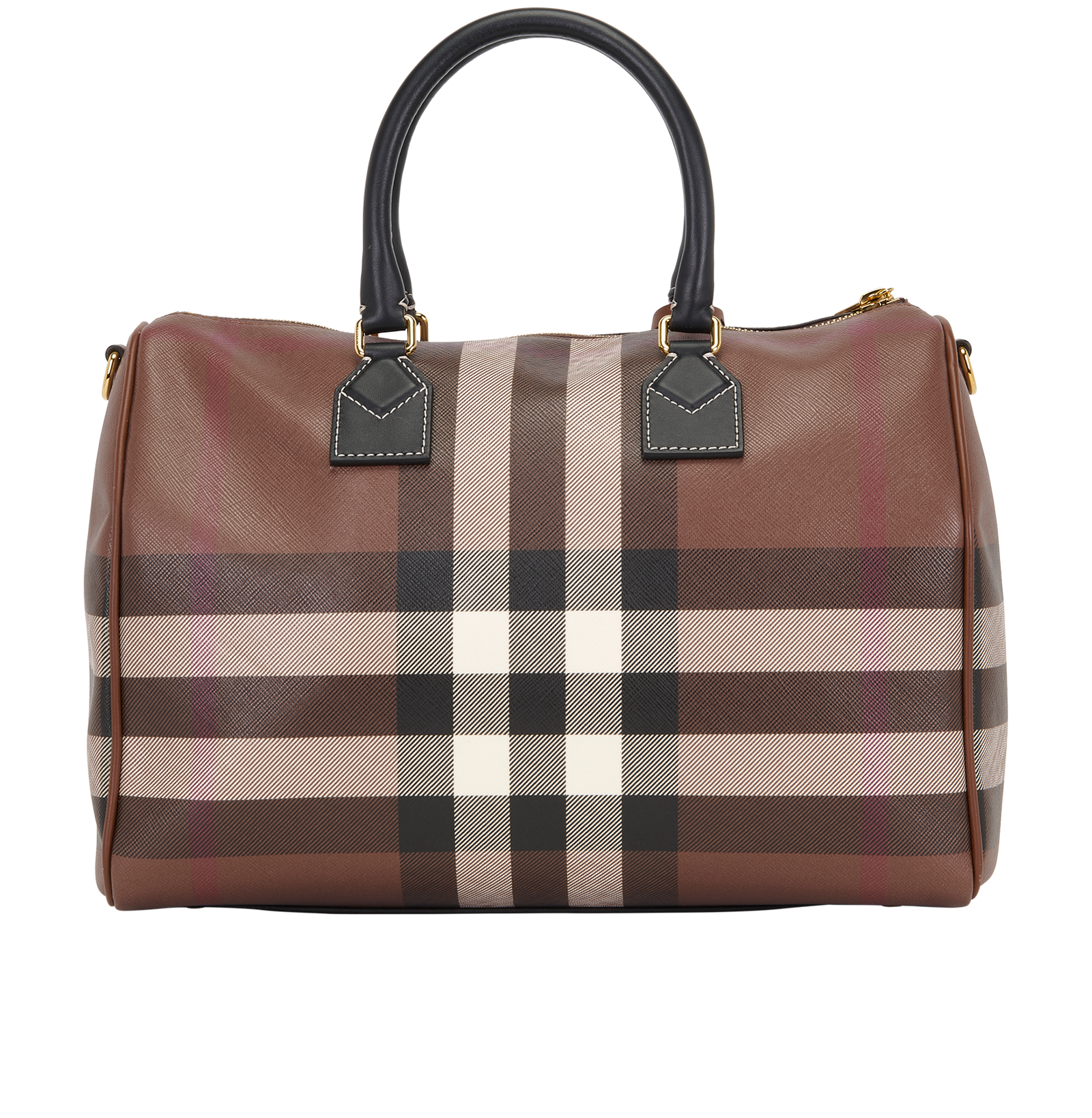 Medium Check Bowling Bag, &pound;650, Handbags, Brown, Canvas, Back view